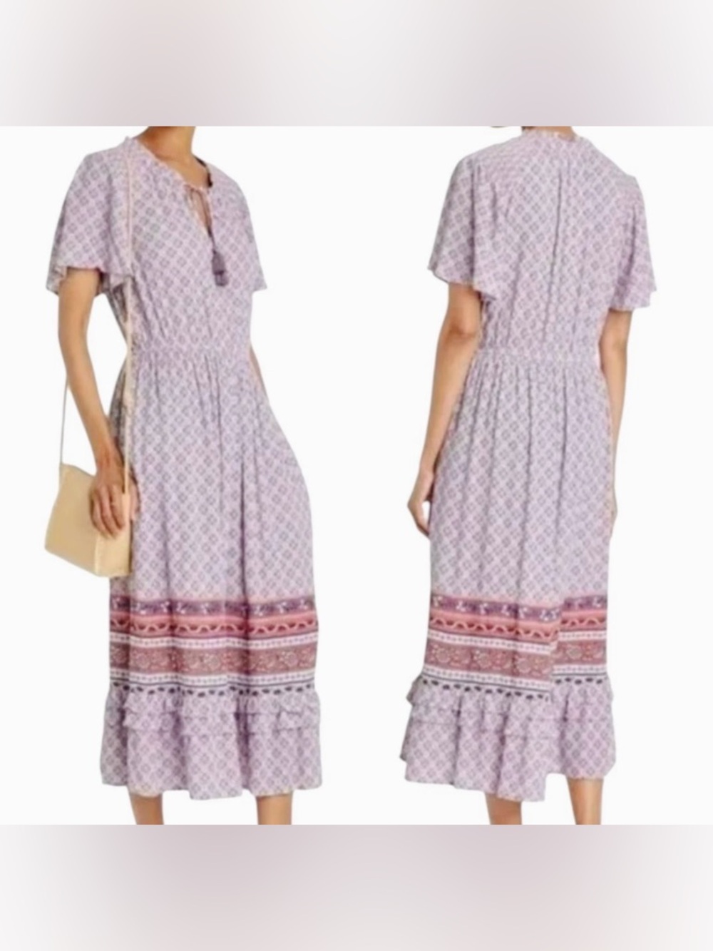 Knox Rose Lavender Printed Maxi Dress with Border Hem